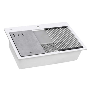 Ruvati 33-inch Granite Composite Workstation Drop-in Topmount Kitchen Sink  Matte White - RVG1302WH