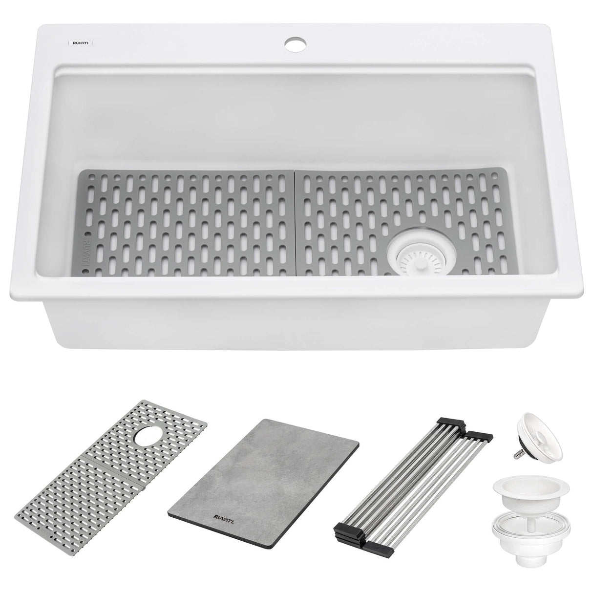 Ruvati 33-inch Granite Composite Workstation Drop-in Topmount Kitchen Sink  Matte White - RVG1302WH