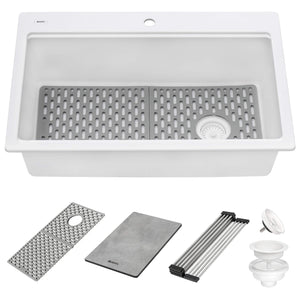 Ruvati 33-inch Granite Composite Workstation Drop-in Topmount Kitchen Sink  Matte White - RVG1302WH