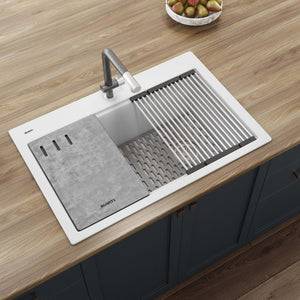Ruvati 33-inch Granite Composite Workstation Drop-in Topmount Kitchen Sink  Matte White - RVG1302WH