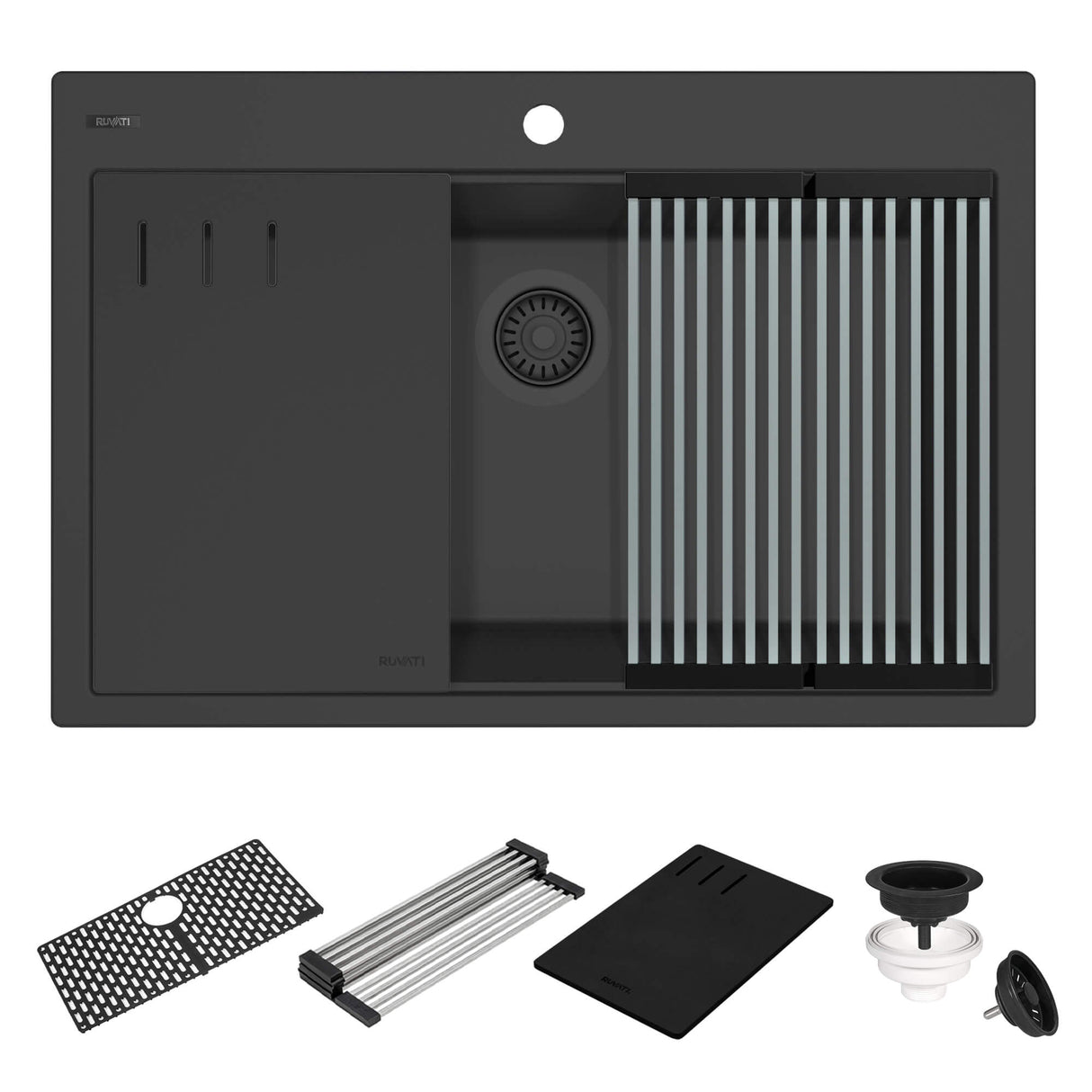 Ruvati 33-inch Granite Composite Workstation Matte Black Drop-in Topmount Kitchen Sink - RVG1306BK