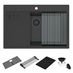 Ruvati 33-inch Granite Composite Workstation Matte Black Drop-in Topmount Kitchen Sink - RVG1306BK