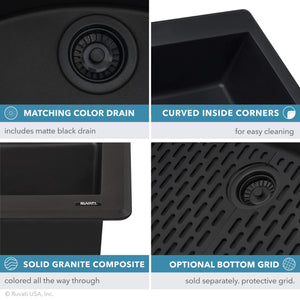 Ruvati 33-inch Granite Composite Workstation Matte Black Drop-in Topmount Kitchen Sink - RVG1306BK
