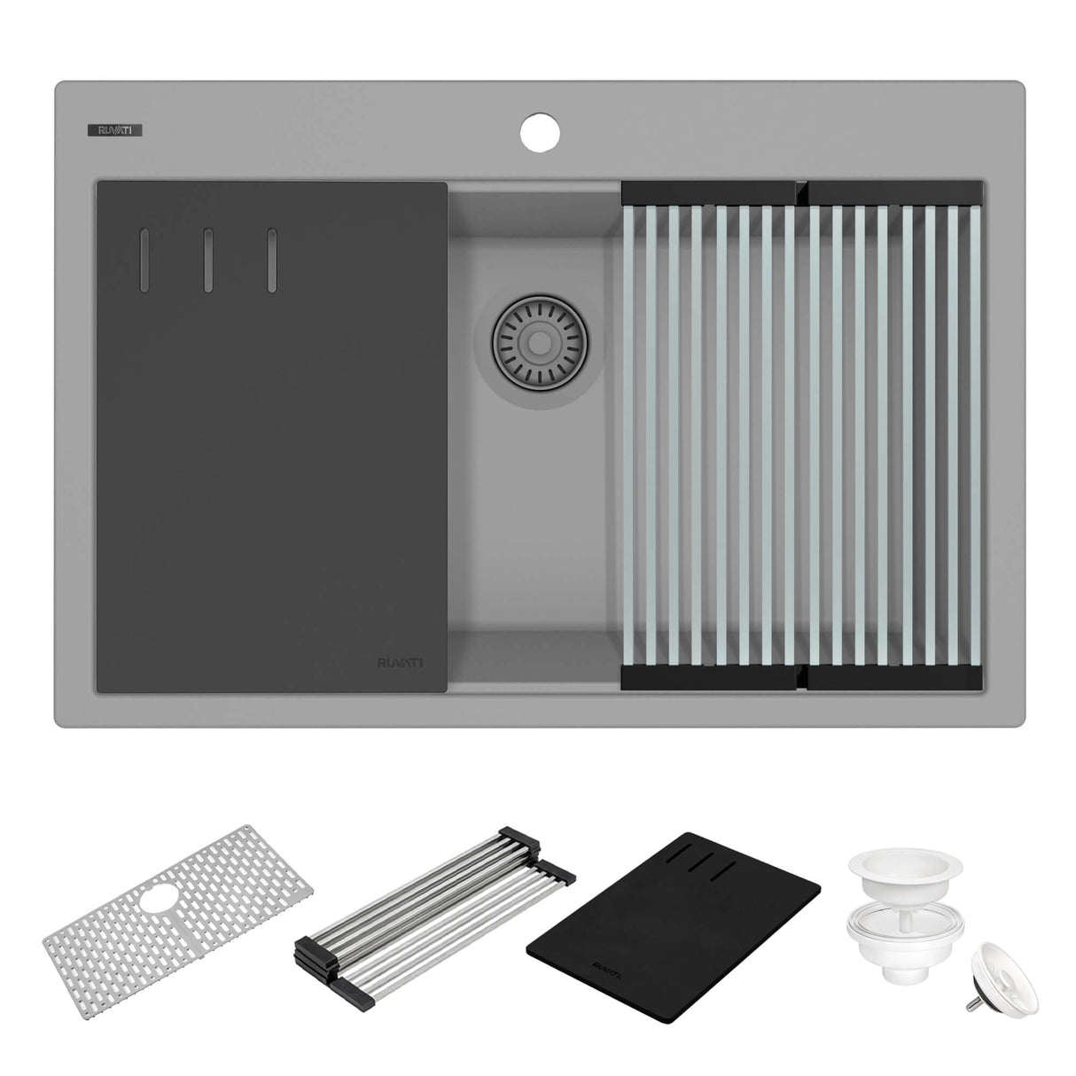 Ruvati 33-inch Granite Composite Workstation Drop-in Topmount Kitchen Sink Urban Gray - RVG1306UG