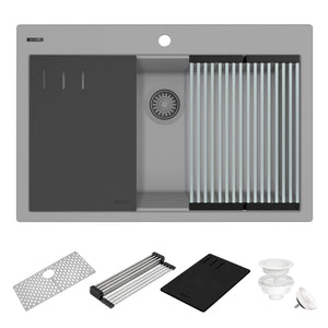Ruvati 33-inch Granite Composite Workstation Drop-in Topmount Kitchen Sink Urban Gray - RVG1306UG
