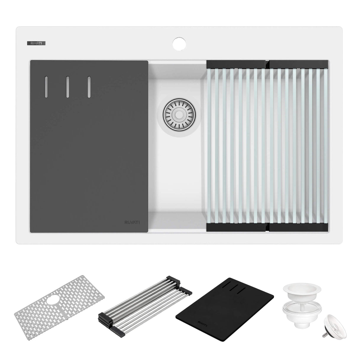 Ruvati 33-inch Granite Composite Workstation Drop-in Topmount Kitchen Sink Matte White - RVG1306WH