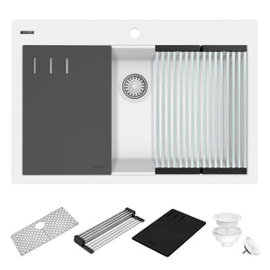 Ruvati 33-inch Granite Composite Workstation Drop-in Topmount Kitchen Sink Matte White - RVG1306WH