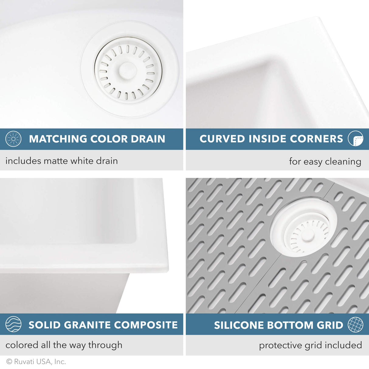 Ruvati 33-inch Granite Composite Workstation Drop-in Topmount Kitchen Sink Matte White - RVG1306WH