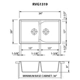 Ruvati 34 x 20 inch epiGranite Dual-Mount Granite Composite Double Bowl Kitchen Sink - Midnight Black - RVG1319BK