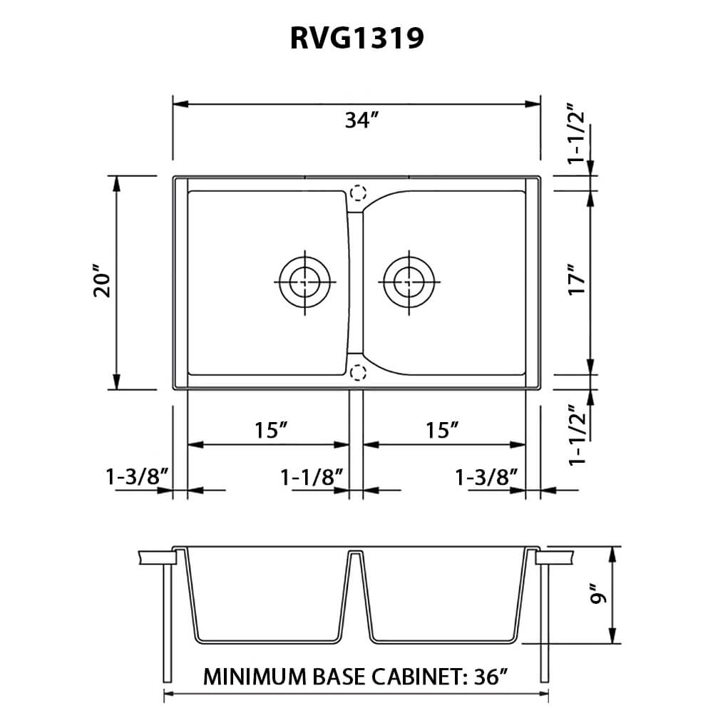 Ruvati 34 x 20 inch epiGranite Dual-Mount Granite Composite Double Bowl Kitchen Sink - Silver Gray - RVG1319GR