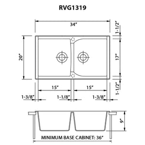 Ruvati 34 x 20 inch epiGranite Dual-Mount Granite Composite Double Bowl Kitchen Sink - Silver Gray - RVG1319GR