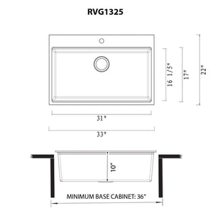 Ruvati 33-inch epiRock Workstation Charcoal Black Topmount Kitchen Sink - RVG1325CK