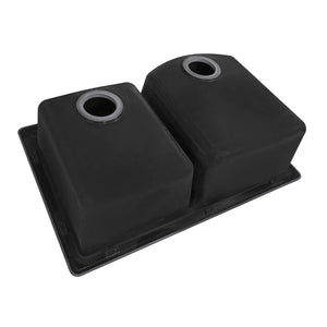 Ruvati 33 x 22 inch epiGranite Dual-Mount Granite Composite Double Bowl Kitchen Sink - Midnight Black - RVG1344BK