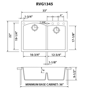 Ruvati 33 x 22 inch epiGranite Drop-in Topmount Granite Composite Double Bowl Kitchen Sink - White - RVG1345WH