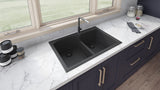 Ruvati 33 x 22 inch epiGranite Drop-in Topmount Granite Composite Double Bowl Kitchen Sink - Midnight Black - RVG1345BK