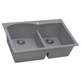 Ruvati 33 x 22 inch epiGranite Drop-in Topmount Granite Composite Double Bowl Kitchen Sink - Silver Gray - RVG1345GR