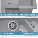 Ruvati 33 x 22 inch epiGranite Drop-in Topmount Granite Composite Double Bowl Kitchen Sink - Silver Gray - RVG1345GR