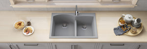 Ruvati 33 x 22 inch epiGranite Drop-in Topmount Granite Composite Double Bowl Kitchen Sink - Silver Gray - RVG1345GR