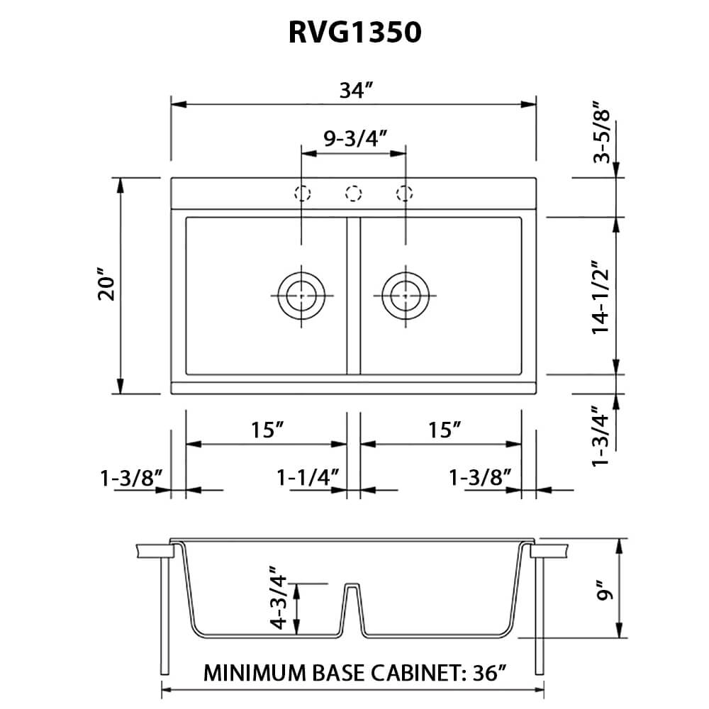 Ruvati 34 inch epiGranite Topmount Workstation Ledge Granite Composite Kitchen Sink - Midnight Black - RVG1350BK