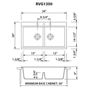 Ruvati 34 inch epiGranite Topmount Workstation Ledge Granite Composite Kitchen Sink - Silver Gray - RVG1350GR