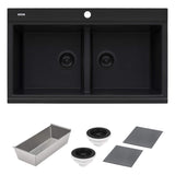 Ruvati 34 inch epiGranite Topmount Workstation Ledge Granite Composite Kitchen Sink - Midnight Black - RVG1350BK