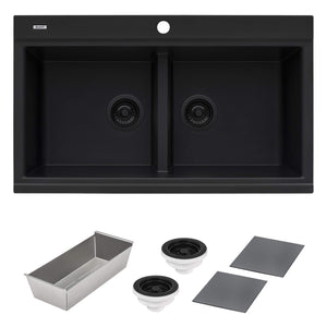 Ruvati 34 inch epiGranite Topmount Workstation Ledge Granite Composite Kitchen Sink - Midnight Black - RVG1350BK