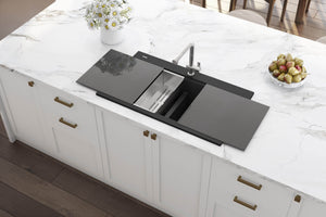 Ruvati 34 inch epiGranite Topmount Workstation Ledge Granite Composite Kitchen Sink - Midnight Black - RVG1350BK