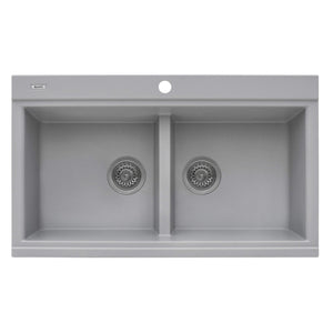 Ruvati 34 inch epiGranite Topmount Workstation Ledge Granite Composite Kitchen Sink - Silver Gray - RVG1350GR