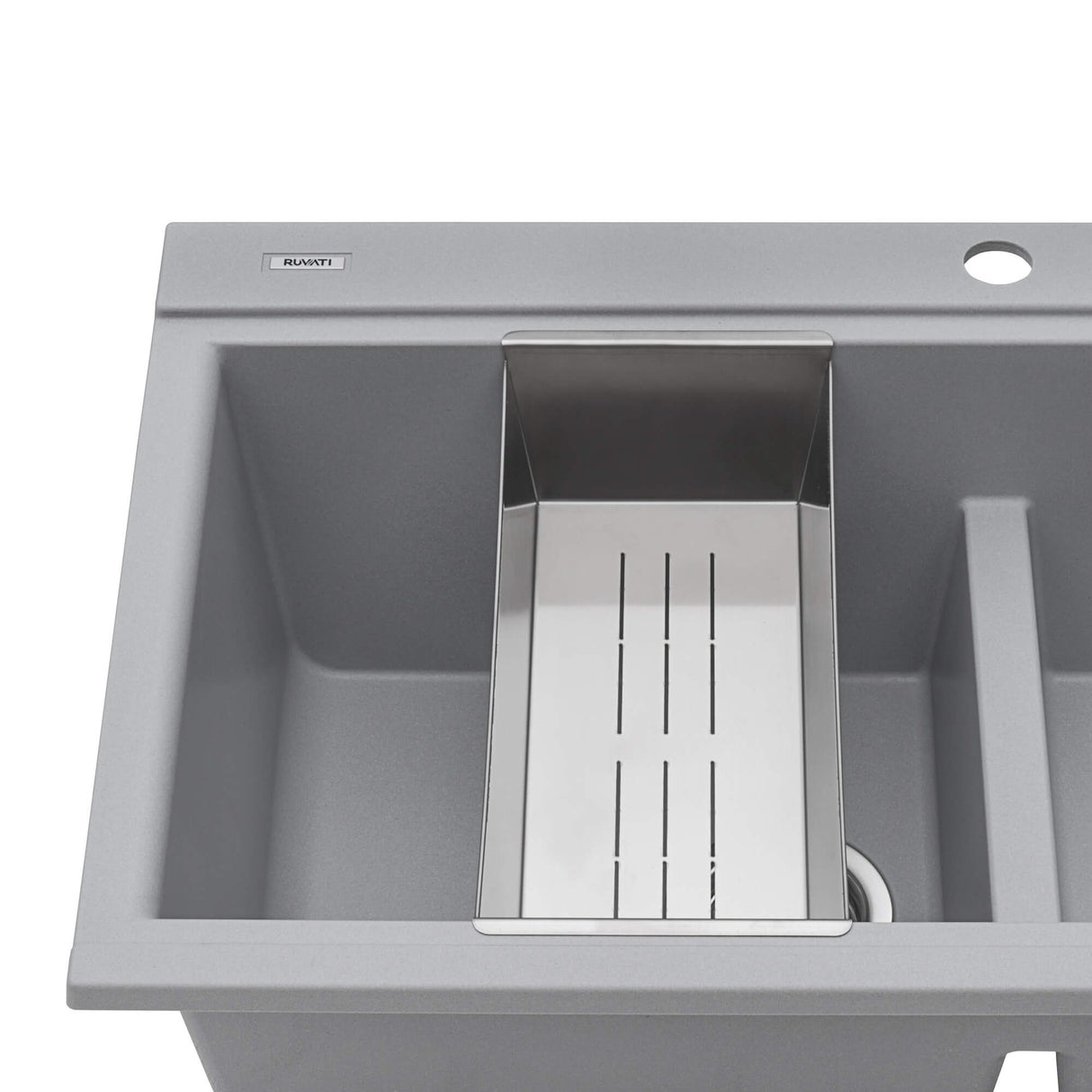 Ruvati 34 inch epiGranite Topmount Workstation Ledge Granite Composite Kitchen Sink - Silver Gray - RVG1350GR