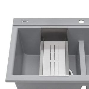 Ruvati 34 inch epiGranite Topmount Workstation Ledge Granite Composite Kitchen Sink - Silver Gray - RVG1350GR