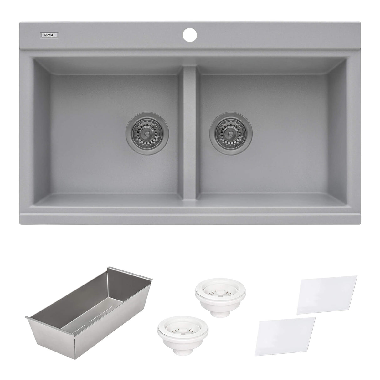 Ruvati 34 inch epiGranite Topmount Workstation Ledge Granite Composite Kitchen Sink - Silver Gray - RVG1350GR