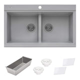 Ruvati 34 inch epiGranite Topmount Workstation Ledge Granite Composite Kitchen Sink - Silver Gray - RVG1350GR