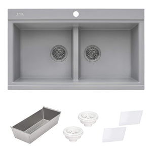 Ruvati 34 inch epiGranite Topmount Workstation Ledge Granite Composite Kitchen Sink - Silver Gray - RVG1350GR