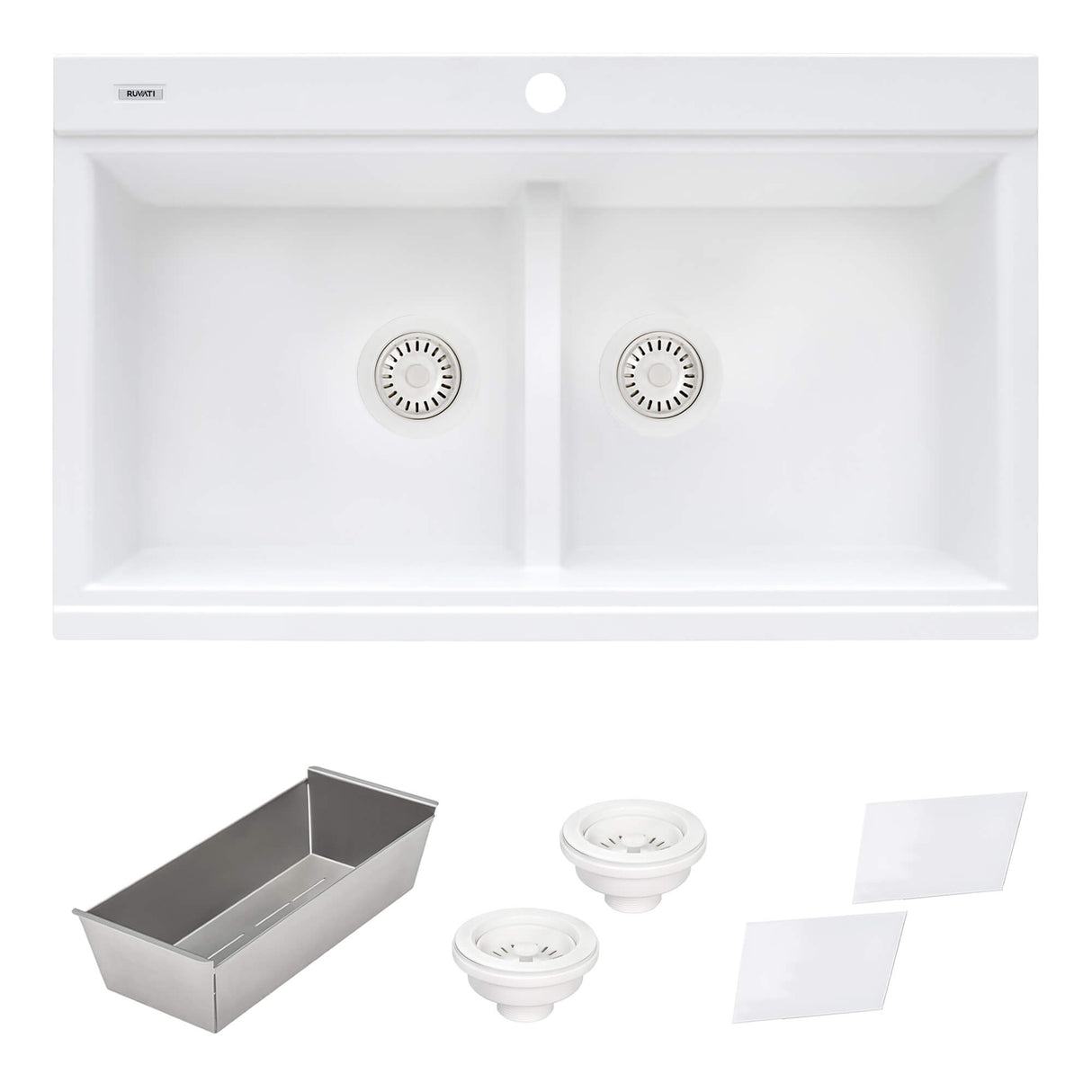 Ruvati 34 inch epiGranite Topmount Workstation Ledge Granite Composite Kitchen Sink - Arctic White - RVG1350WH