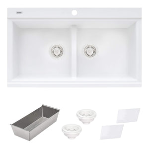 Ruvati 34 inch epiGranite Topmount Workstation Ledge Granite Composite Kitchen Sink - Arctic White - RVG1350WH