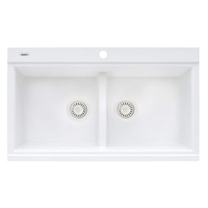 Ruvati 34 inch epiGranite Topmount Workstation Ledge Granite Composite Kitchen Sink - Arctic White - RVG1350WH