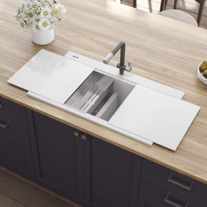 Ruvati 34 inch epiGranite Topmount Workstation Ledge Granite Composite Kitchen Sink - Arctic White - RVG1350WH