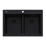 Ruvati 33 x 22 inch epiGranite Drop-in TopMount Granite Composite Double Bowl Low Divide Kitchen Sink - Midnight Black - RVG1385BK