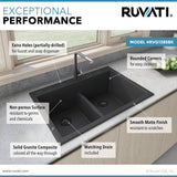 Ruvati 33 x 22 inch epiGranite Drop-in TopMount Granite Composite Double Bowl Low Divide Kitchen Sink - Midnight Black - RVG1385BK