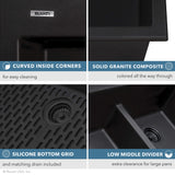 Ruvati 33 x 22 inch epiGranite Drop-in TopMount Granite Composite Double Bowl Low Divide Kitchen Sink - Midnight Black - RVG1385BK