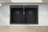Ruvati 33 x 22 inch epiGranite Drop-in TopMount Granite Composite Double Bowl Low Divide Kitchen Sink - Midnight Black - RVG1385BK
