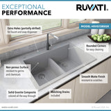 Ruvati 33 x 22 inch epiGranite Drop-in TopMount Granite Composite Double Bowl Low Divide Kitchen Sink - Silver Gray - RVG1385GR