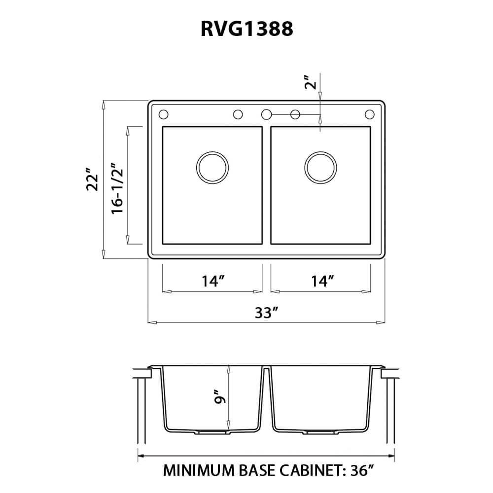 Ruvati 33 x 22 inch epiGranite Topmount Granite Composite Double Bowl Kitchen Sink - Arctic White - RVG1388WH