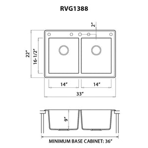 Ruvati 33 x 22 inch epiGranite Topmount Granite Composite Double Bowl Kitchen Sink - Arctic White - RVG1388WH