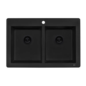 Ruvati 33 x 22 inch epiGranite Topmount Granite Composite Double Bowl Kitchen Sink - Midnight Black - RVG1388BK