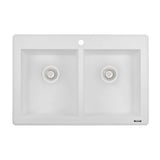 Ruvati 33 x 22 inch epiGranite Topmount Granite Composite Double Bowl Kitchen Sink - Arctic White - RVG1388WH