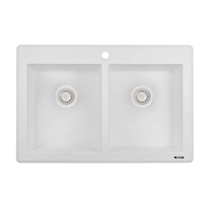 Ruvati 33 x 22 inch epiGranite Topmount Granite Composite Double Bowl Kitchen Sink - Arctic White - RVG1388WH