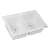 Ruvati 33 x 22 inch epiGranite Topmount Granite Composite Double Bowl Kitchen Sink - Arctic White - RVG1388WH