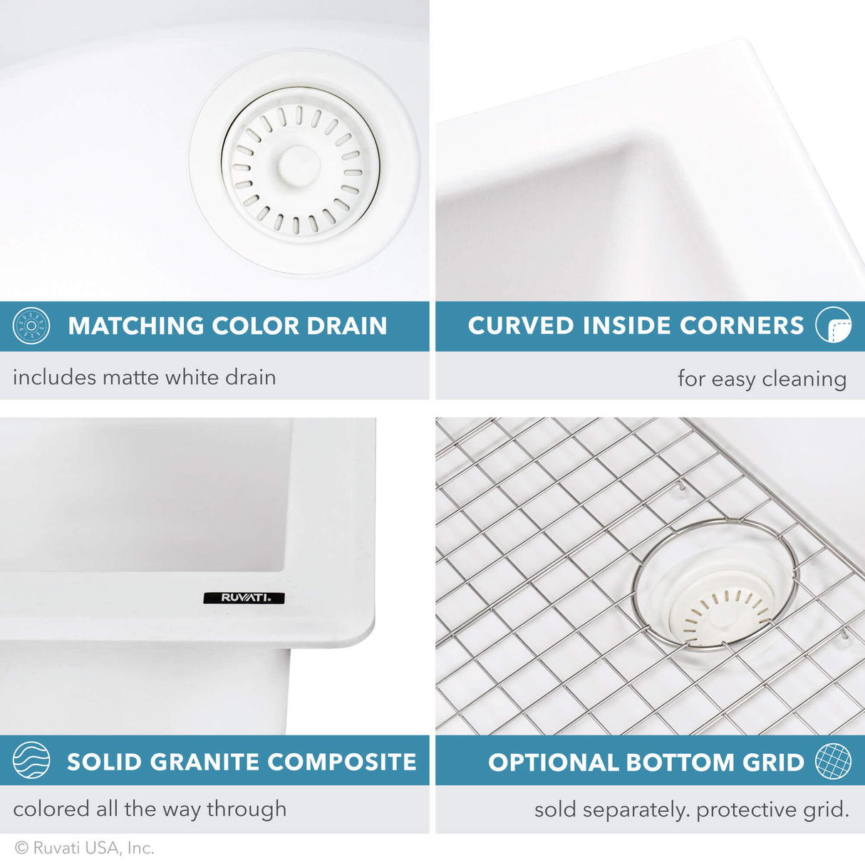 Ruvati 33 x 22 inch epiGranite Topmount Granite Composite Double Bowl Kitchen Sink - Arctic White - RVG1388WH