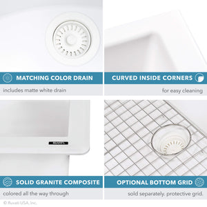 Ruvati 33 x 22 inch epiGranite Topmount Granite Composite Double Bowl Kitchen Sink - Arctic White - RVG1388WH